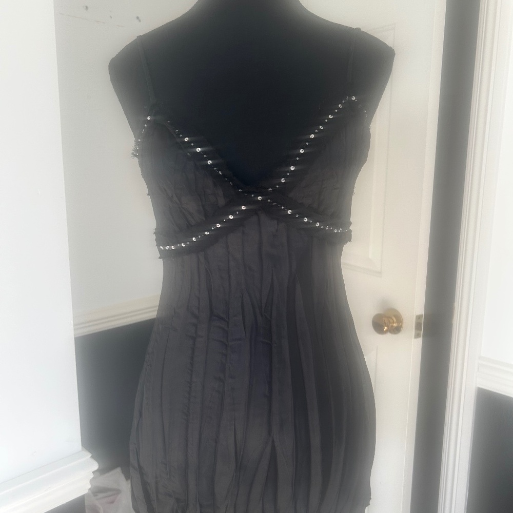 XXI Black Satin Crepe Tank Top with Sequins Size L